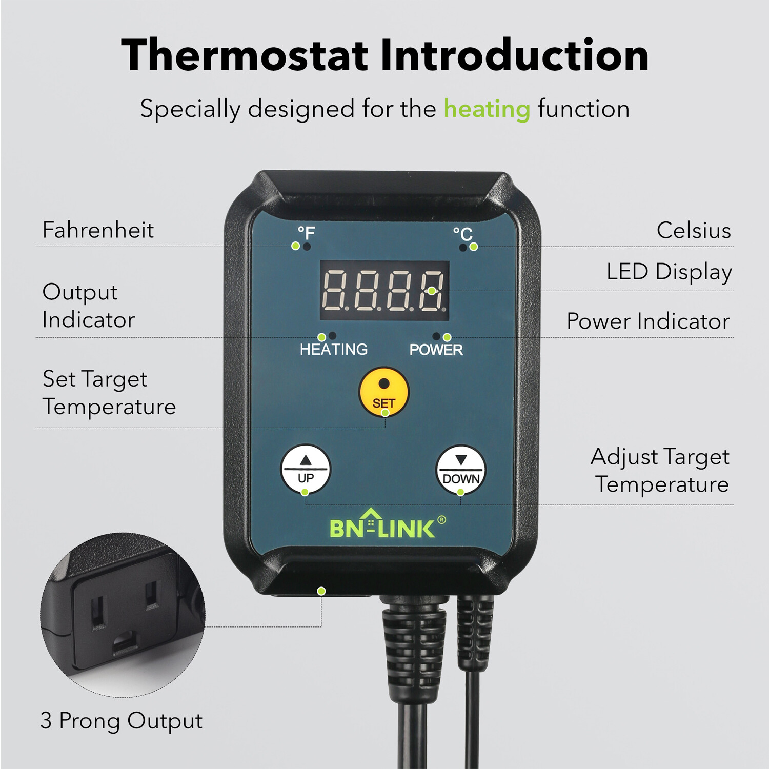 BN-LINK Digital Heat Mat Thermostat Controller For Greenhouse Seed Germination