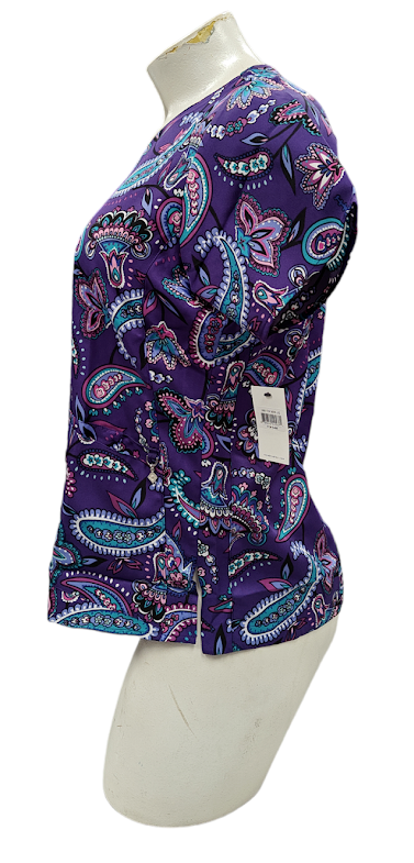 Vera Bradley Halo V6117 MAK Makani Paisley Blackberry V-Neck Print Scrub Top