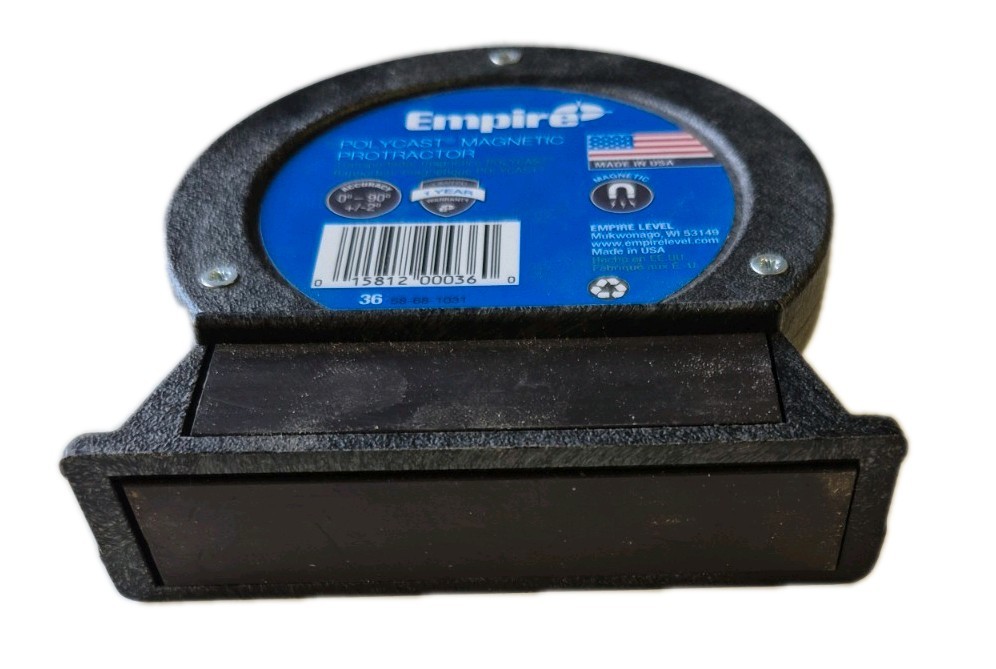 Empire 36 Magnetic Polycast Protractor – 360° Dial, Adjustable Pointer