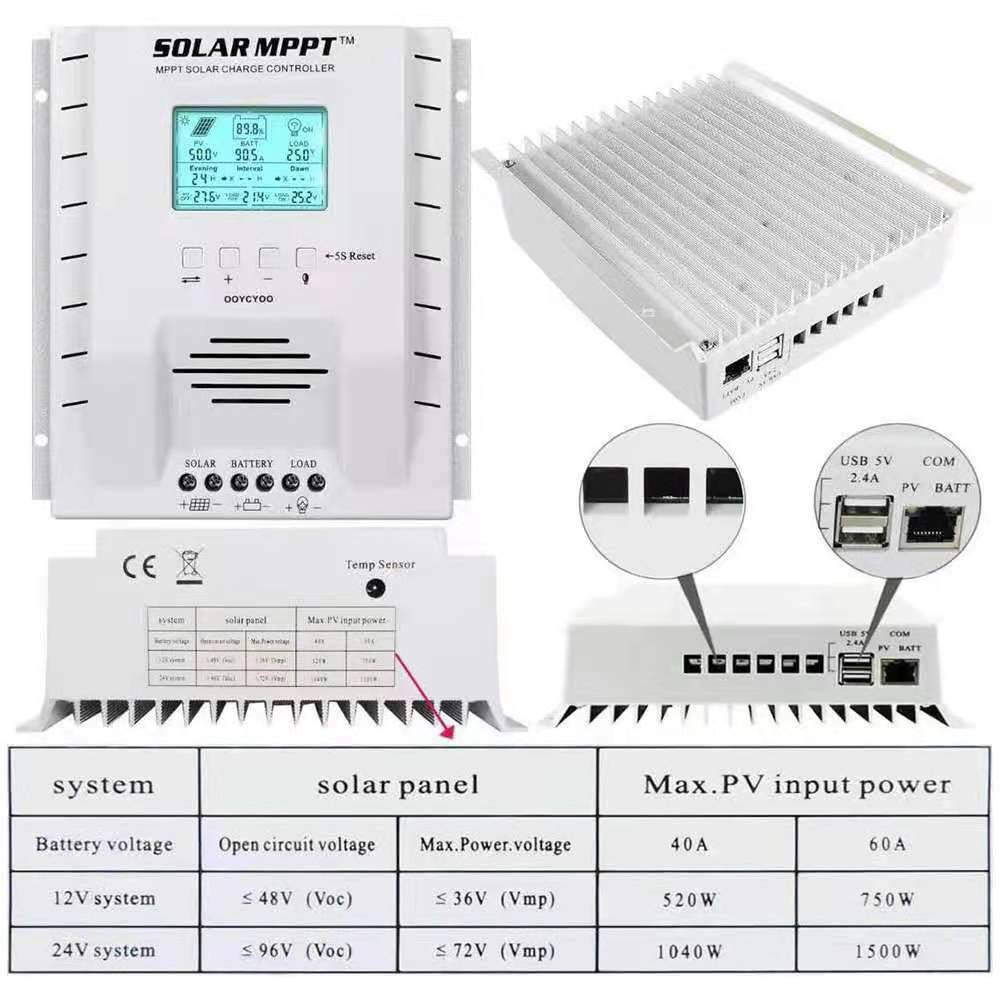 100A 80A 60A-20A MPPT Solar Panel Regulator Charge Controller 12V/24V PV 100V A2