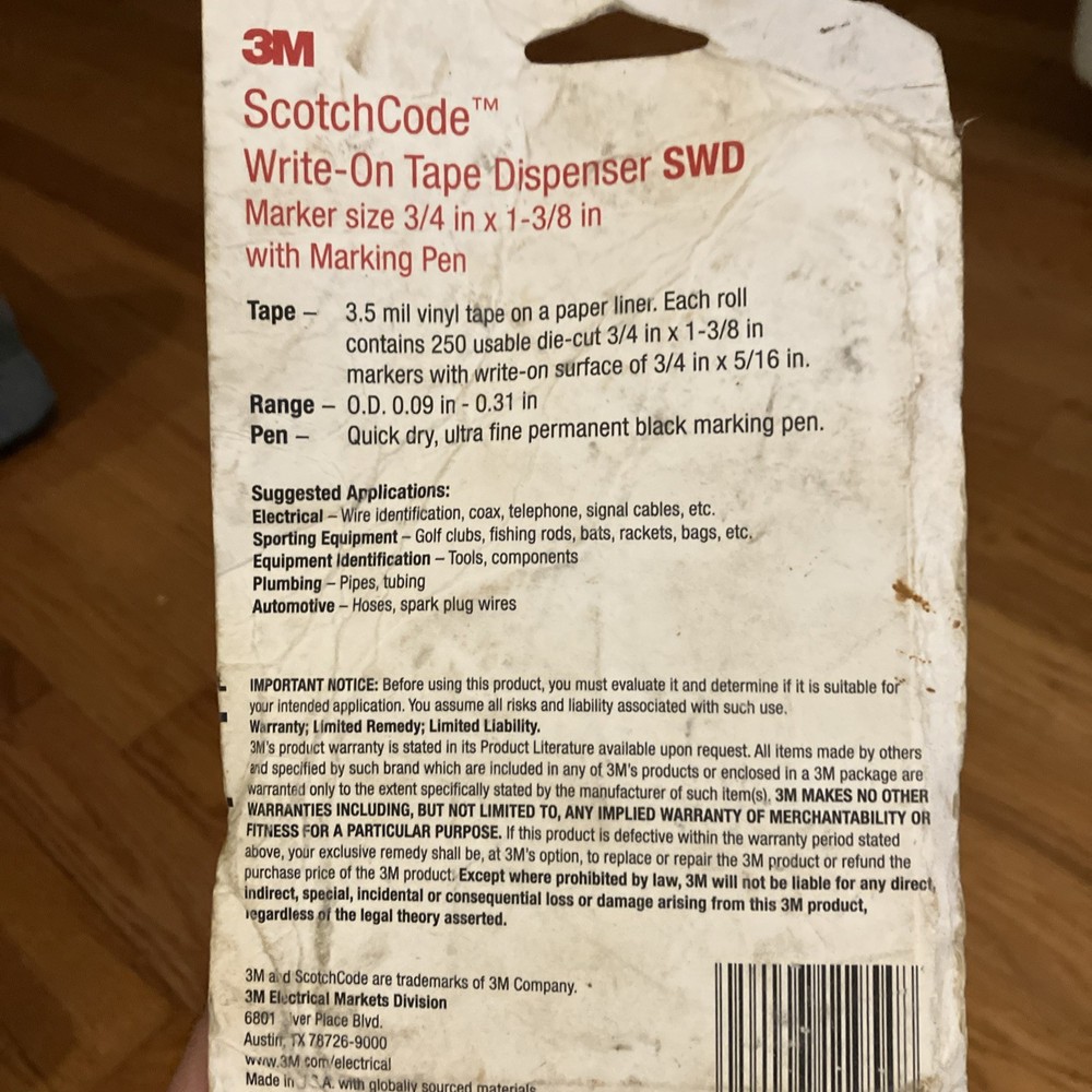 3M SWD ScotchCode Wire Marker Write-On Dispenser Tape With Pen NOS
