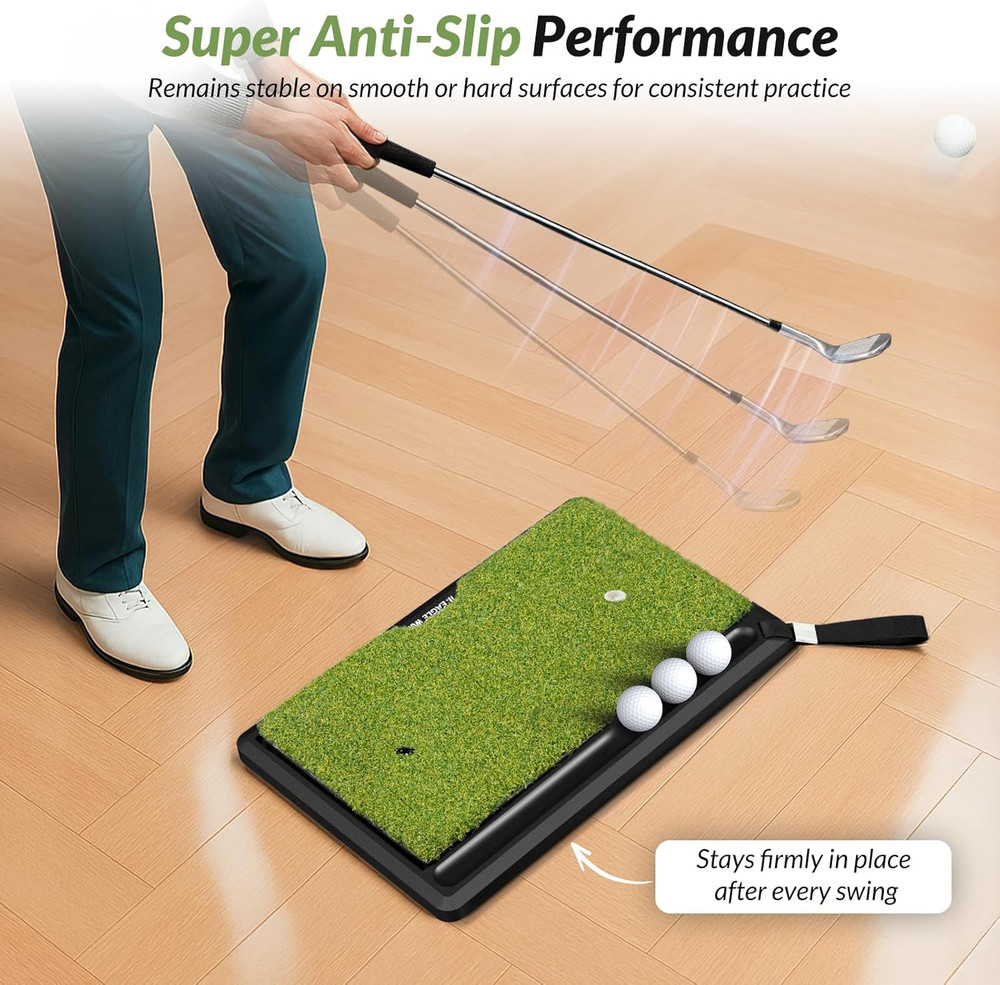 2-In-1 Golf Hitting Mat with Replaceable Turf, Ball Tray and Durable Rubber Base