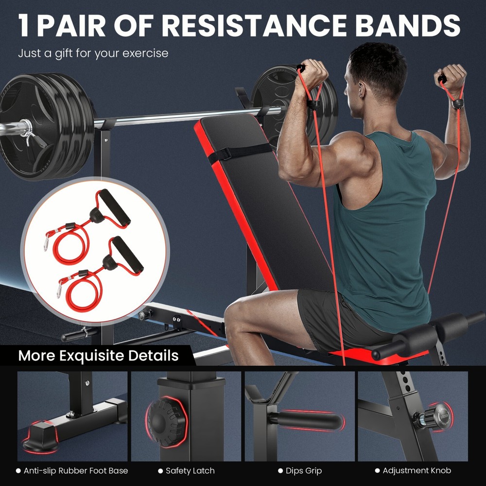 Adjustable Weight Bench Set with Squat Barbell Rack and Removable Foot Bracket