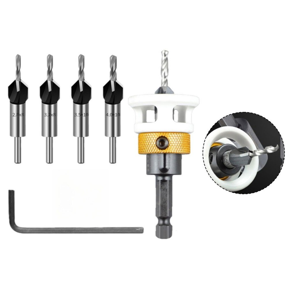 Hex Shank Carbide Countersink Drill Bit Set for Precision Depth Control