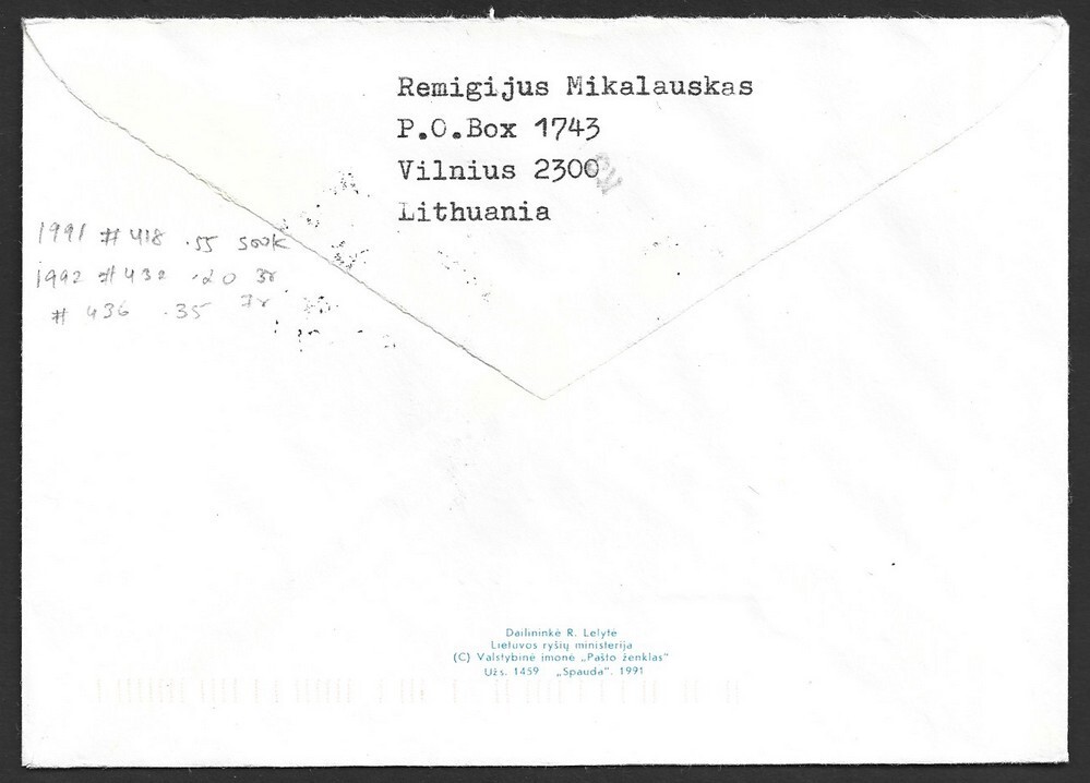 Lithuania 1992-93 covers to US (12)