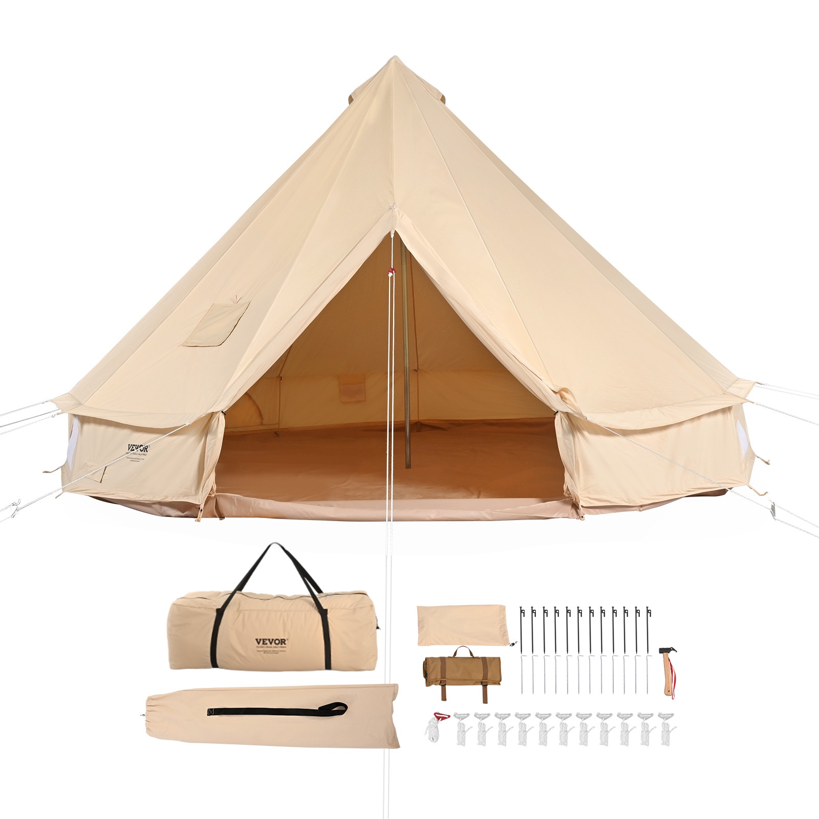 VEVOR Canvas Bell Tent 4m/13.12ft 4-Season Camping Yurt Tent with Stove Jack