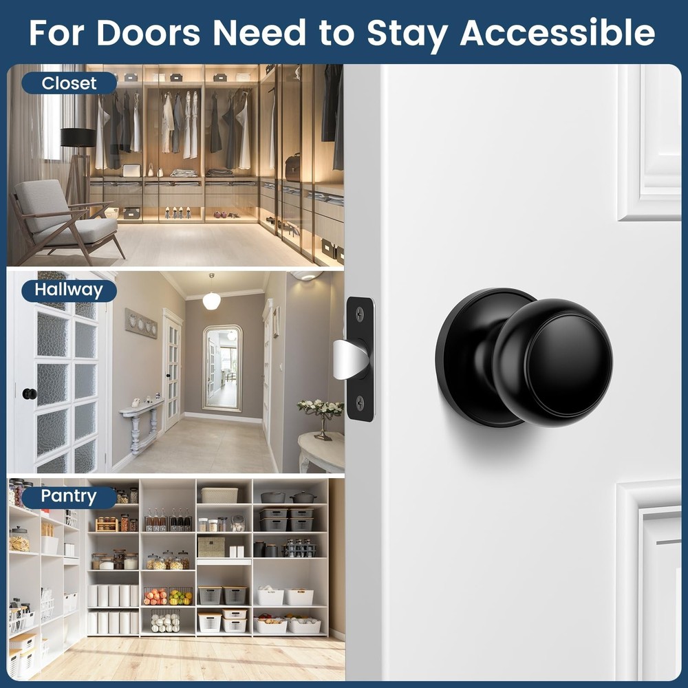 Passage Door Knobs, 10 Pack Matte Black Door Knobs, Hallway Closet Non-Lockin...