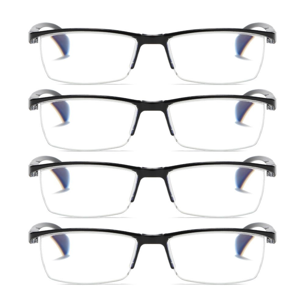 4 PK Mens Half Frame Spring Hinge Reading Glasses Blue Light Blocking Readers