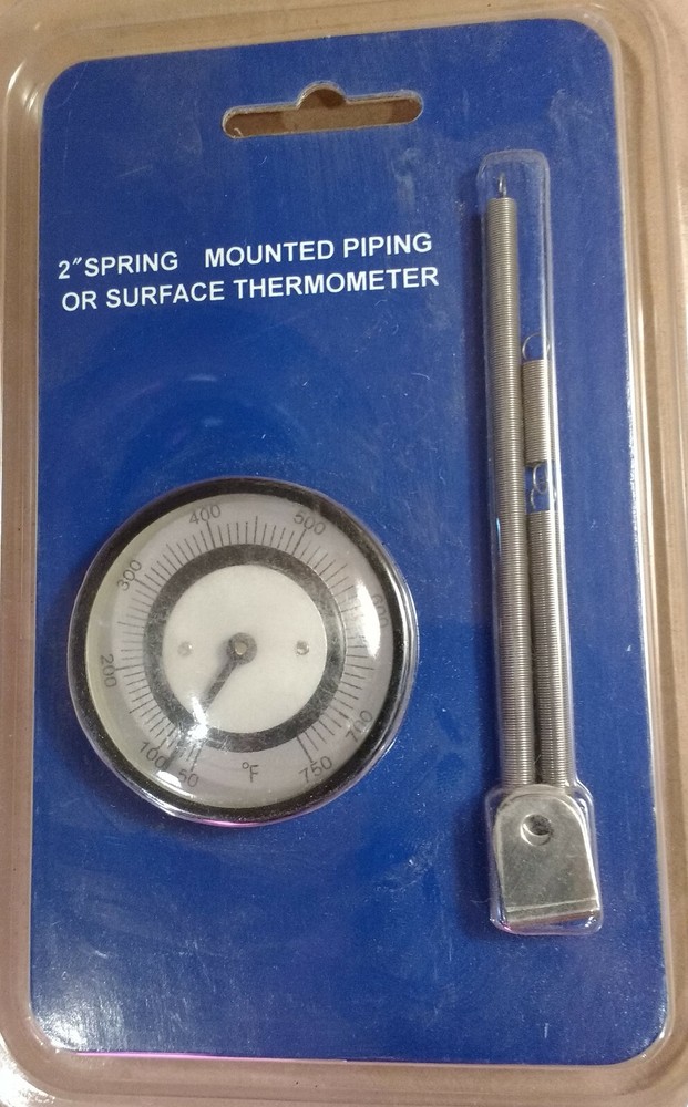 Pipe / Surface Thermometer, 0-750F, 2" Face, with Mounting Springs