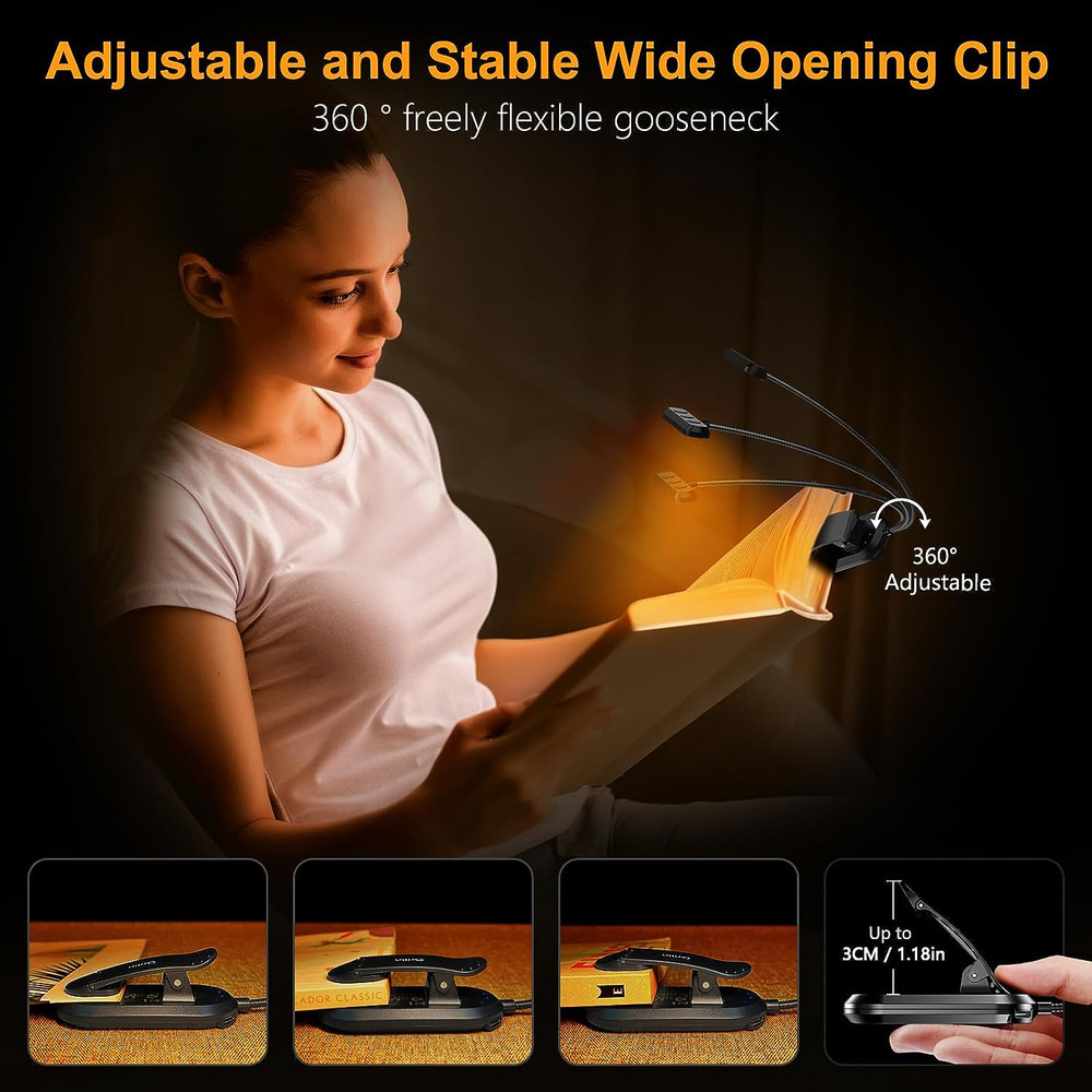 Rechargeable Book Light for Reading in Bed with 19 LED &Memory Function-Eye Cari