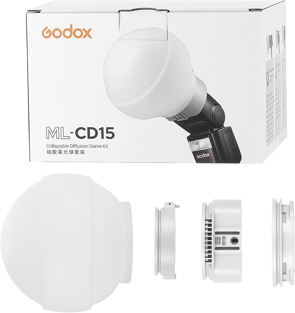 Godox ML-CD15 Diffusion Dome w/3 adapters, Flash Light Diffuser, Fit for Godox V