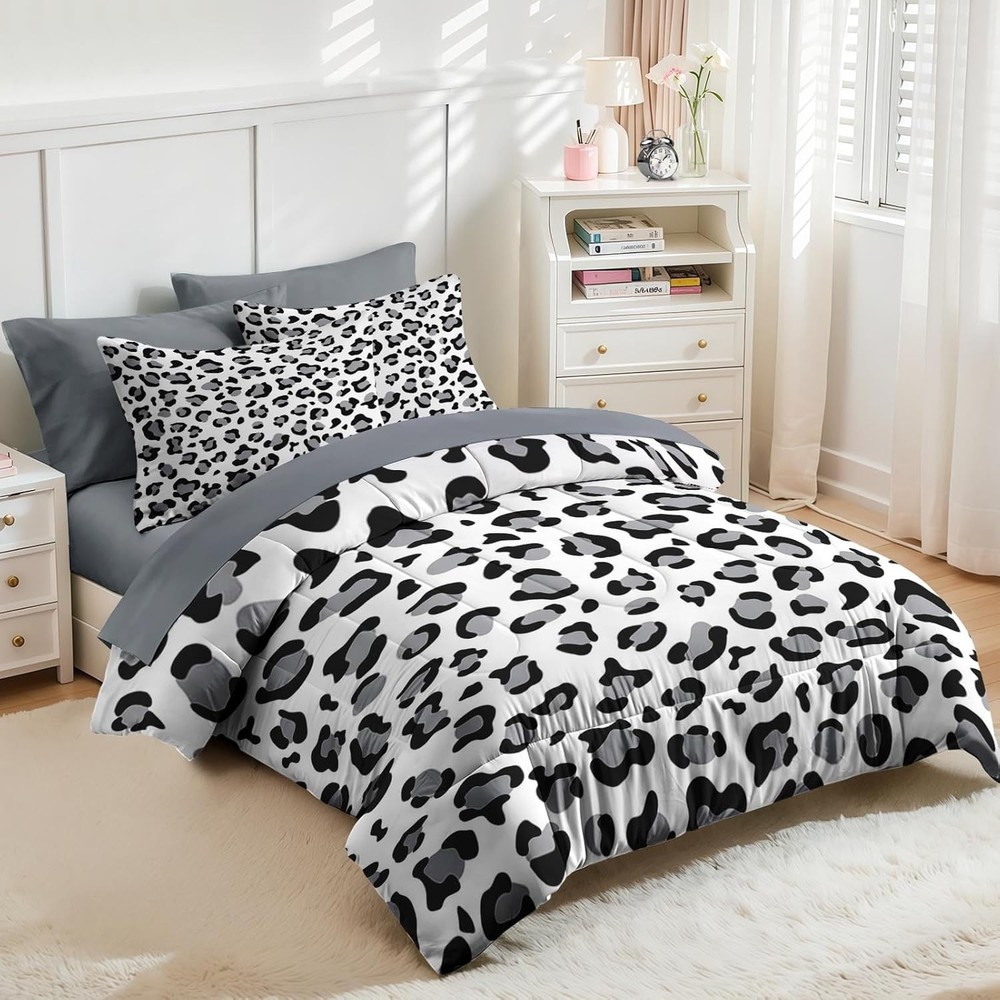 Zebra Stripes Comforter Set Size 7 Pieces Leopard Print Full Balck White