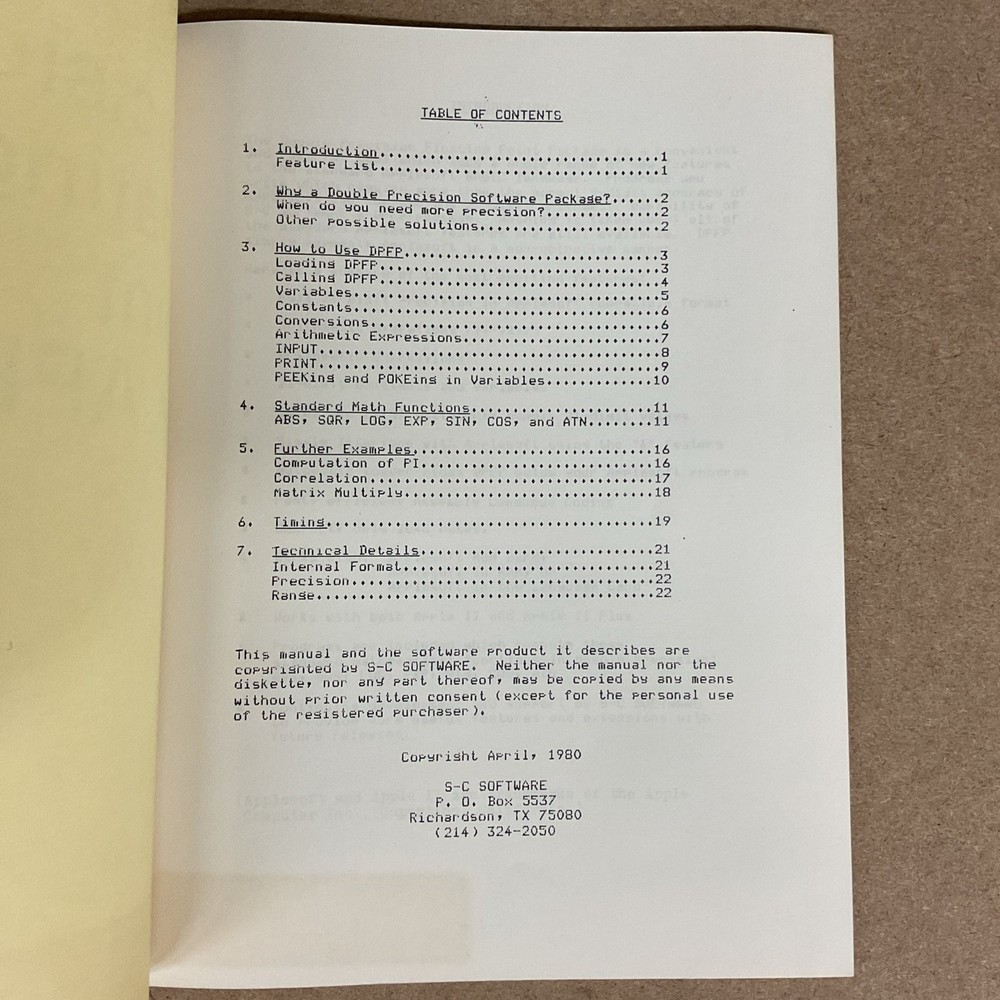Vintage Double Precision Floating Point For AppleSoft S-C Software 1980