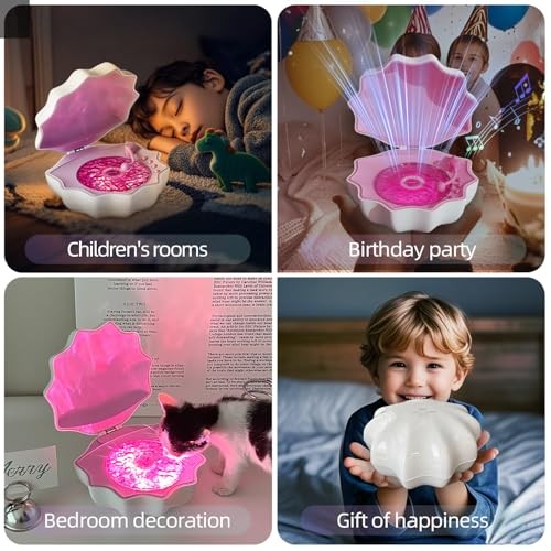 Ocean Wave Projector Light, Shell Night Light Built-in Bluetooth Speaker, Pink