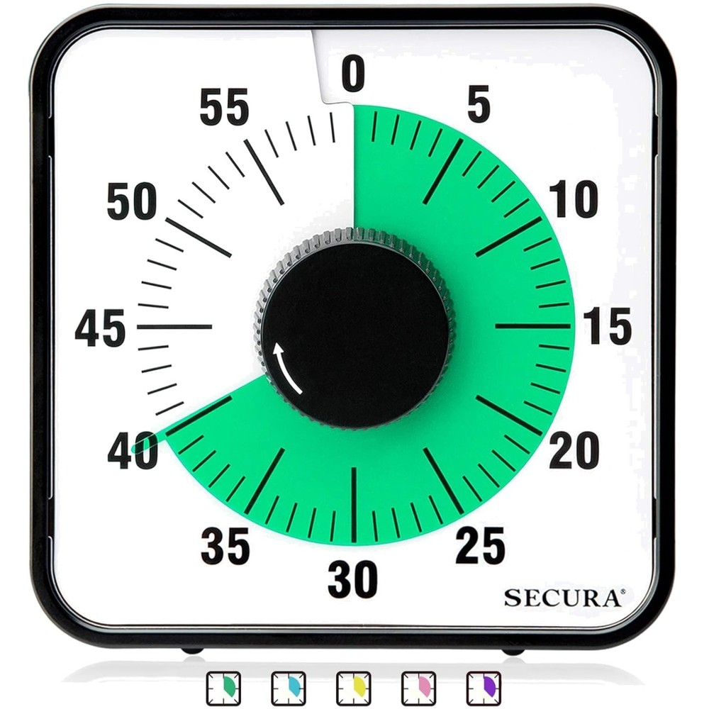 Magnetic Backing 60-Minute Visual Timer - Easy to Use Mechanical Clock in Green
