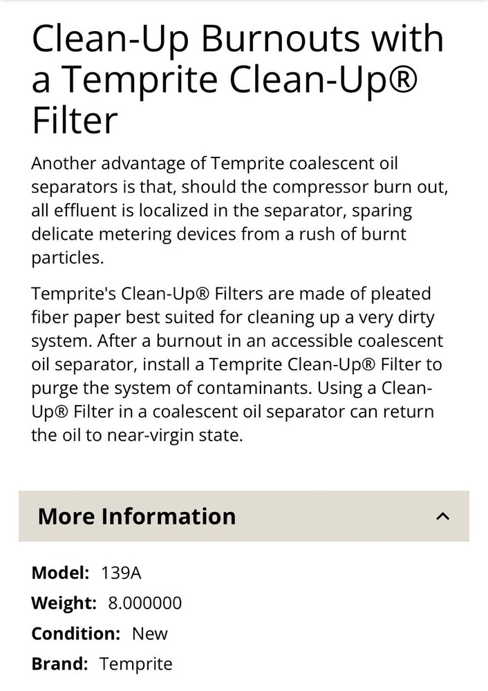 Temprite 139A Clean-Up Filter Kit #62022139
