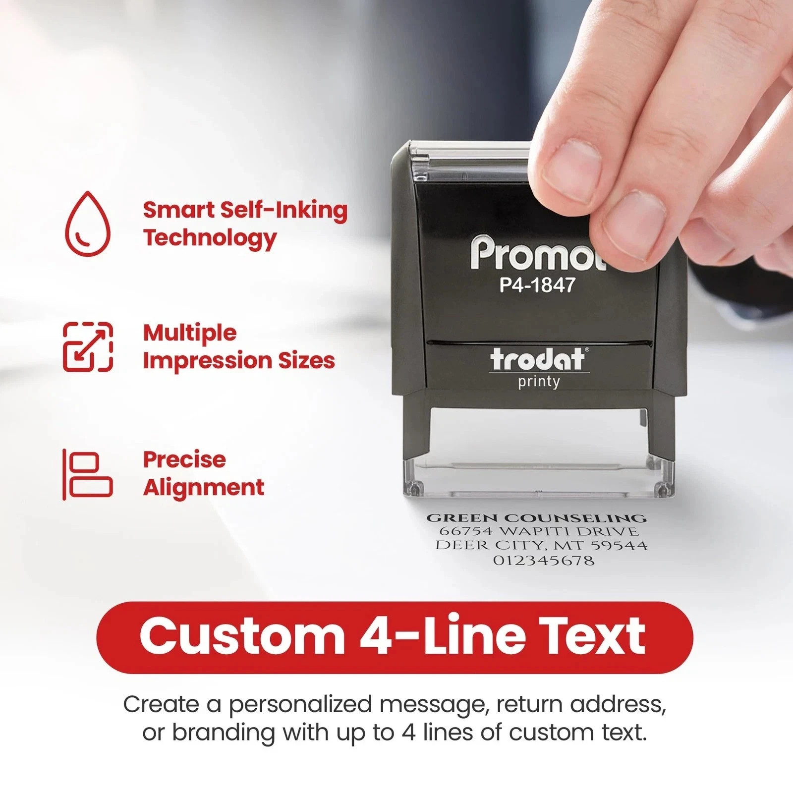 self inking custom stamp - up to 4 lines of personalized text, customized add...