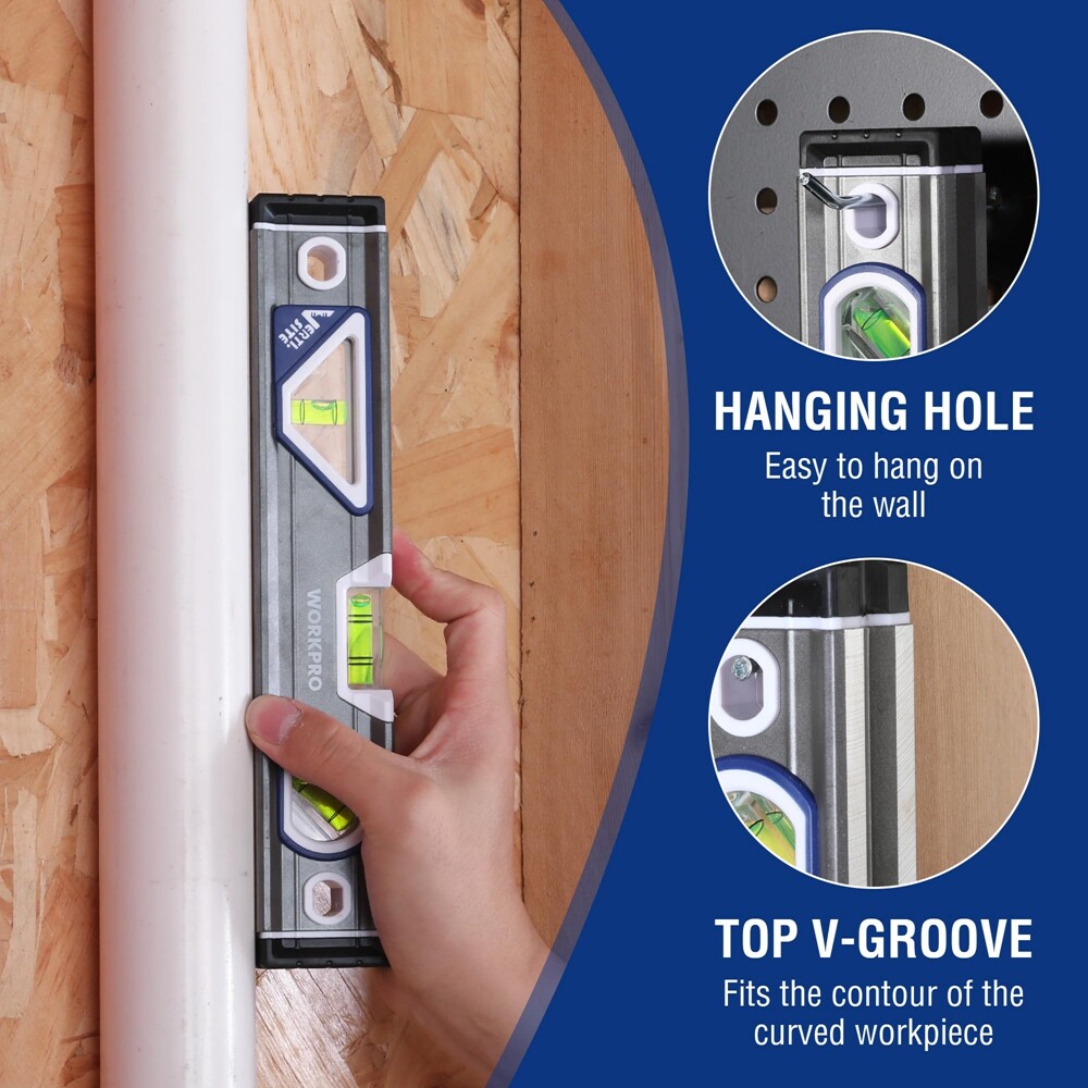 WORKPRO 10''Torpedo Level, Small leveler tool w/3 Different Bubbles 45°/90°/180°