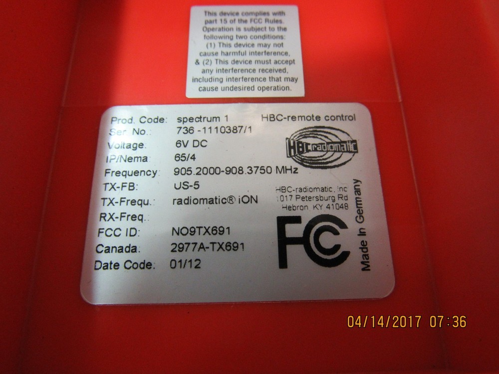 HBC RADIOMATIC SPECTRUM # 1 REMOTE CONTROL NEW SURPLUS