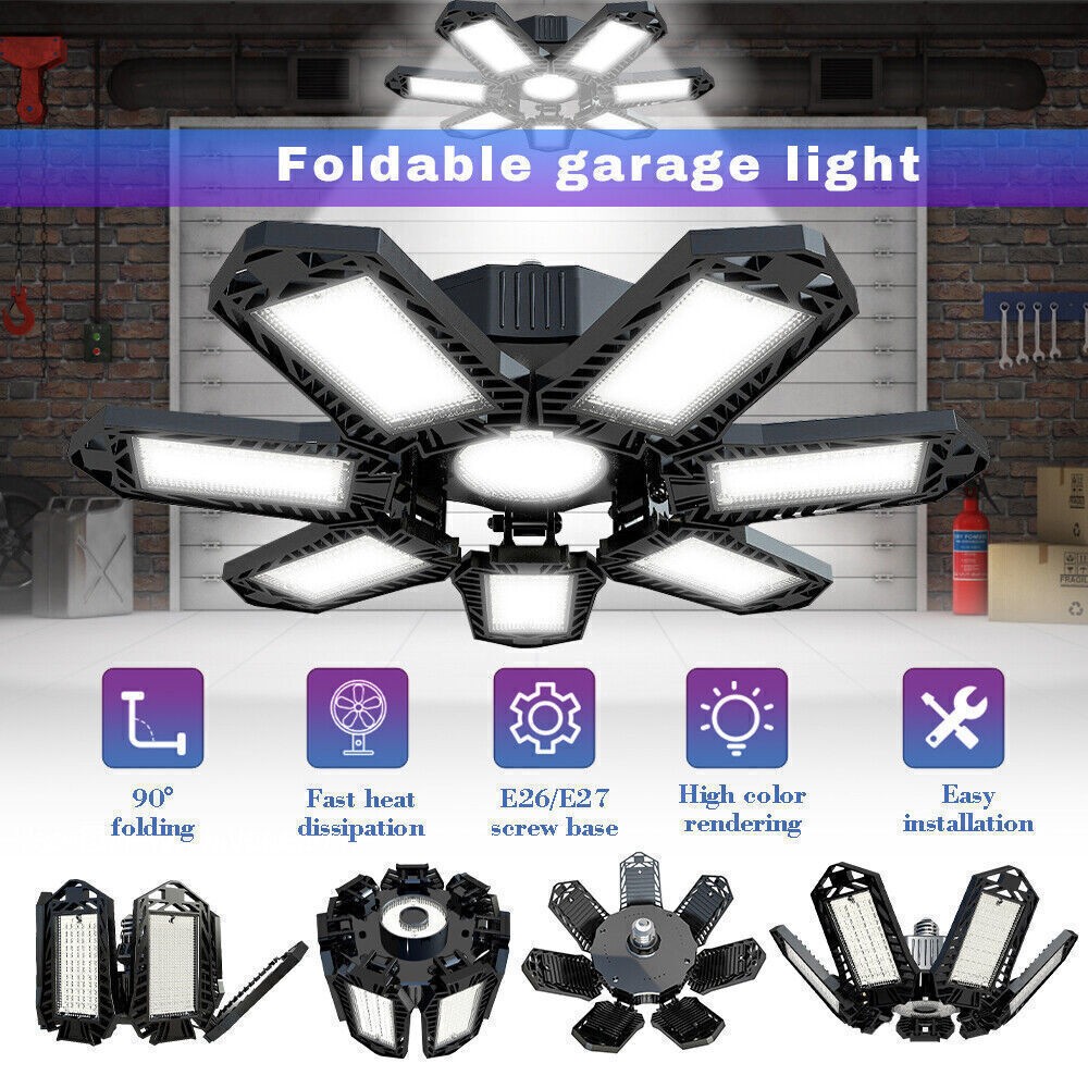 LED Garage Light Super Bright 12000000LM Work Shop Ceiling Light Deformable Bulb