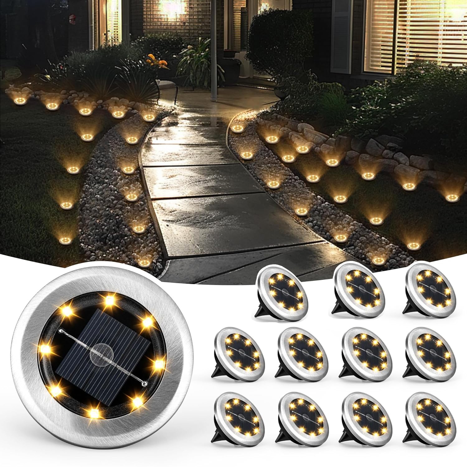 4-12x Solar In-ground Lights Outdoor Yard Pathway Driveway Decor Warm White Lamp