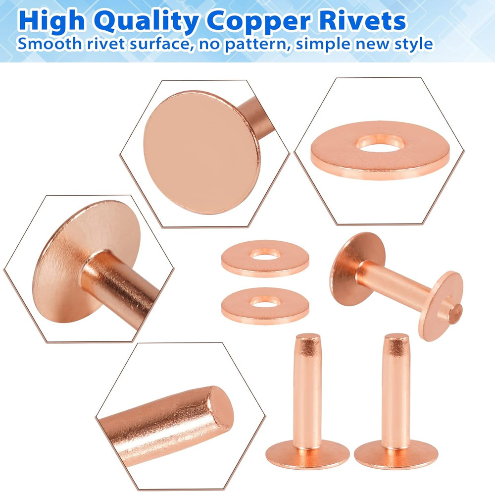 154Pcs Copper Rivets for Leather, #12 Smooth Leather Rivets without Pattern, Pur