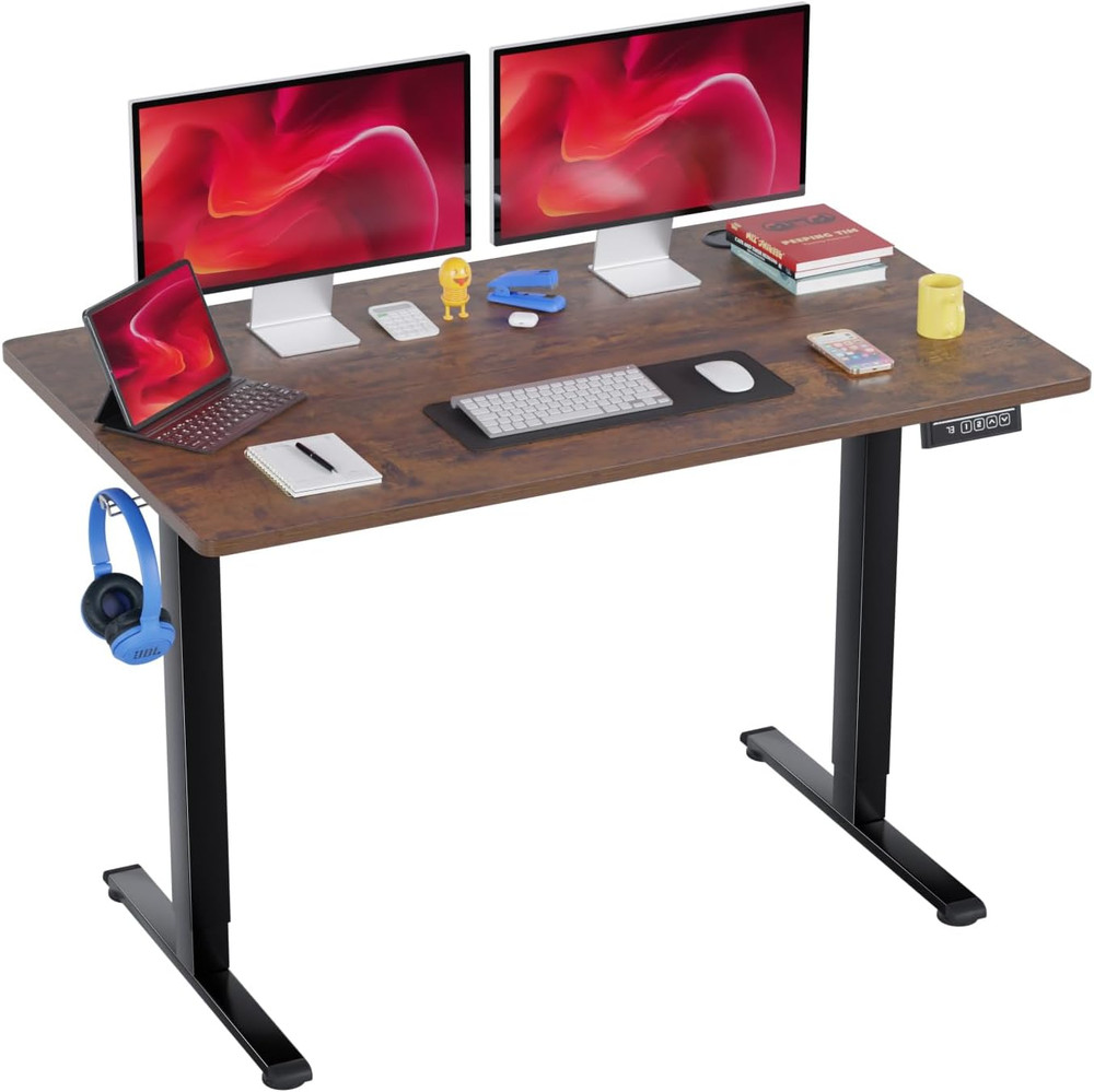 48" Electric Standing Desk with Memory Function & Headphone Holder - Brown