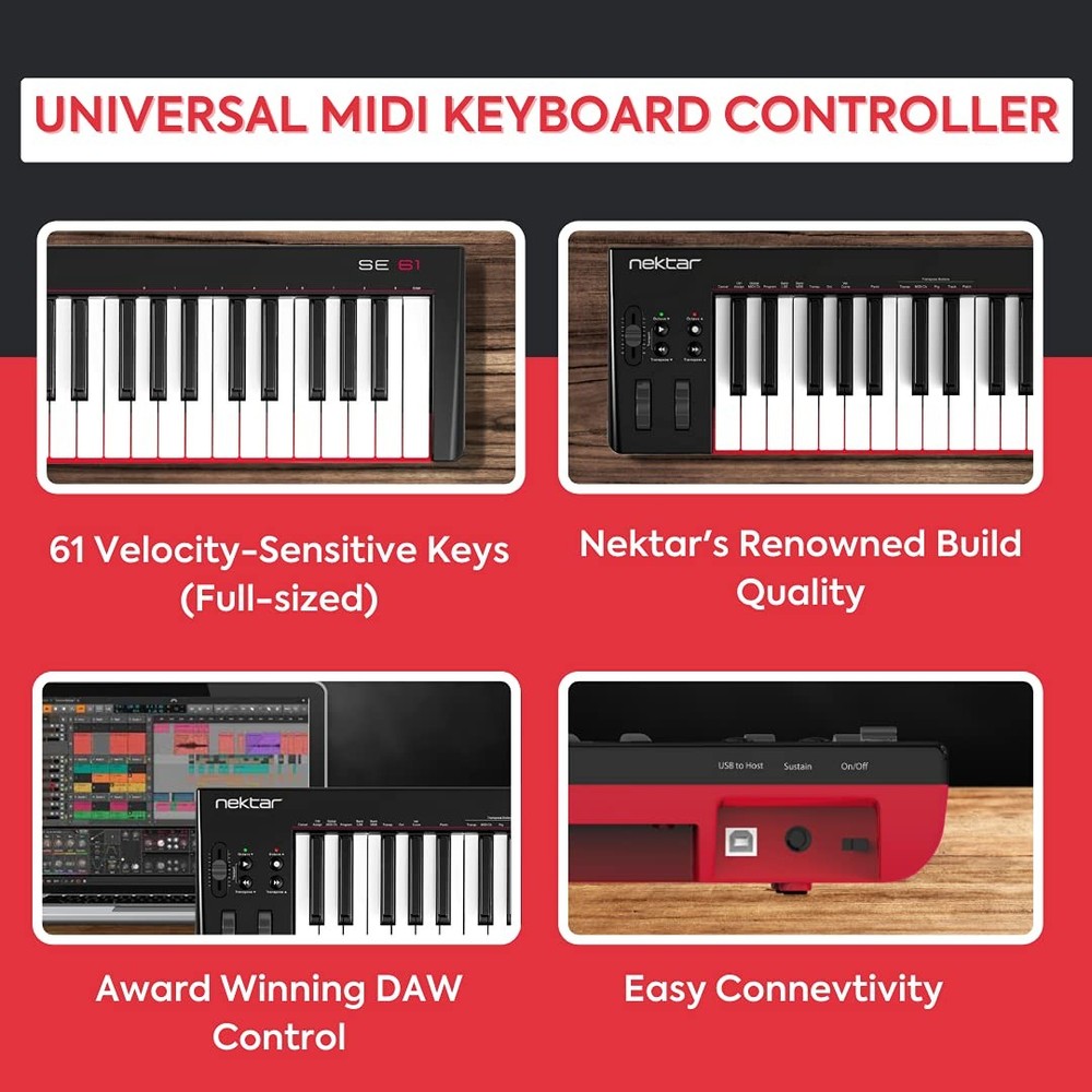 Nektar SE61 USB MIDI Controller Keyboard - Nektar DAW Integration, Black