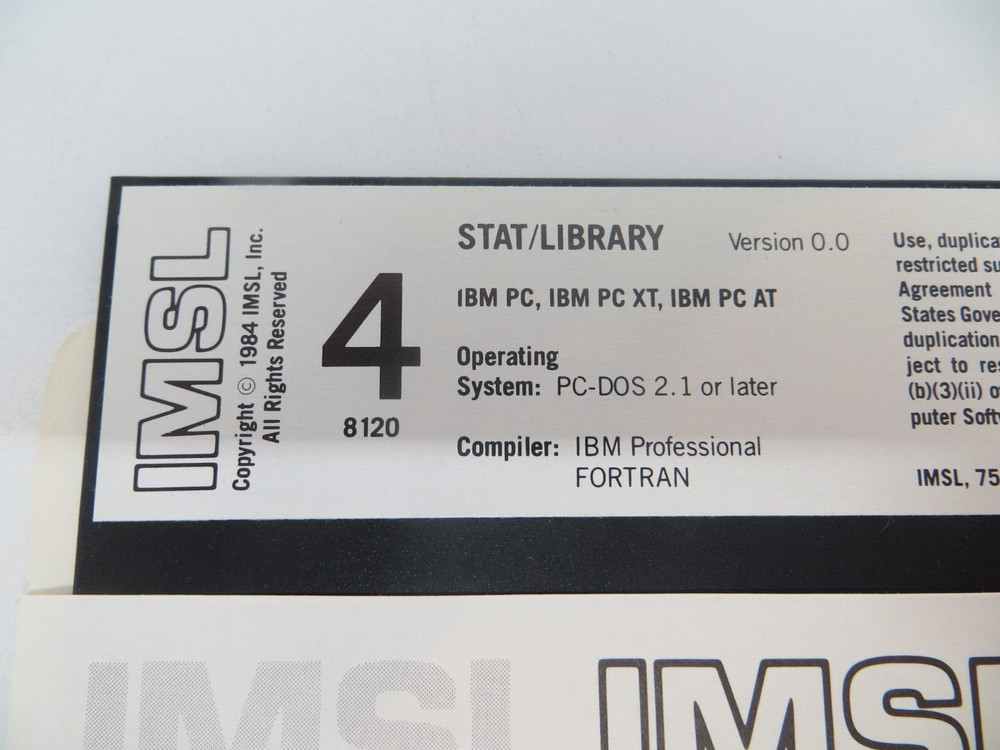 IMSL STAT/LIBRARY Version 0.0 5.25" Floppy Disks for IBM PC/XT/AT computers 1984