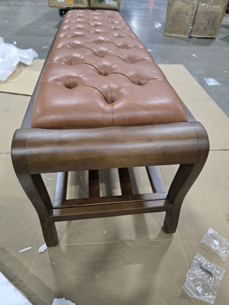 LYDIA 58" STORAGE BENCHES PU LEATHER UPHOLSTERED BED BENCH SOLID - CARAMEL BROWN