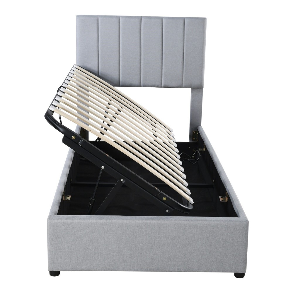 Twin Size Upholstered Platform Bed Frame with Hydraulic Storage System Gray