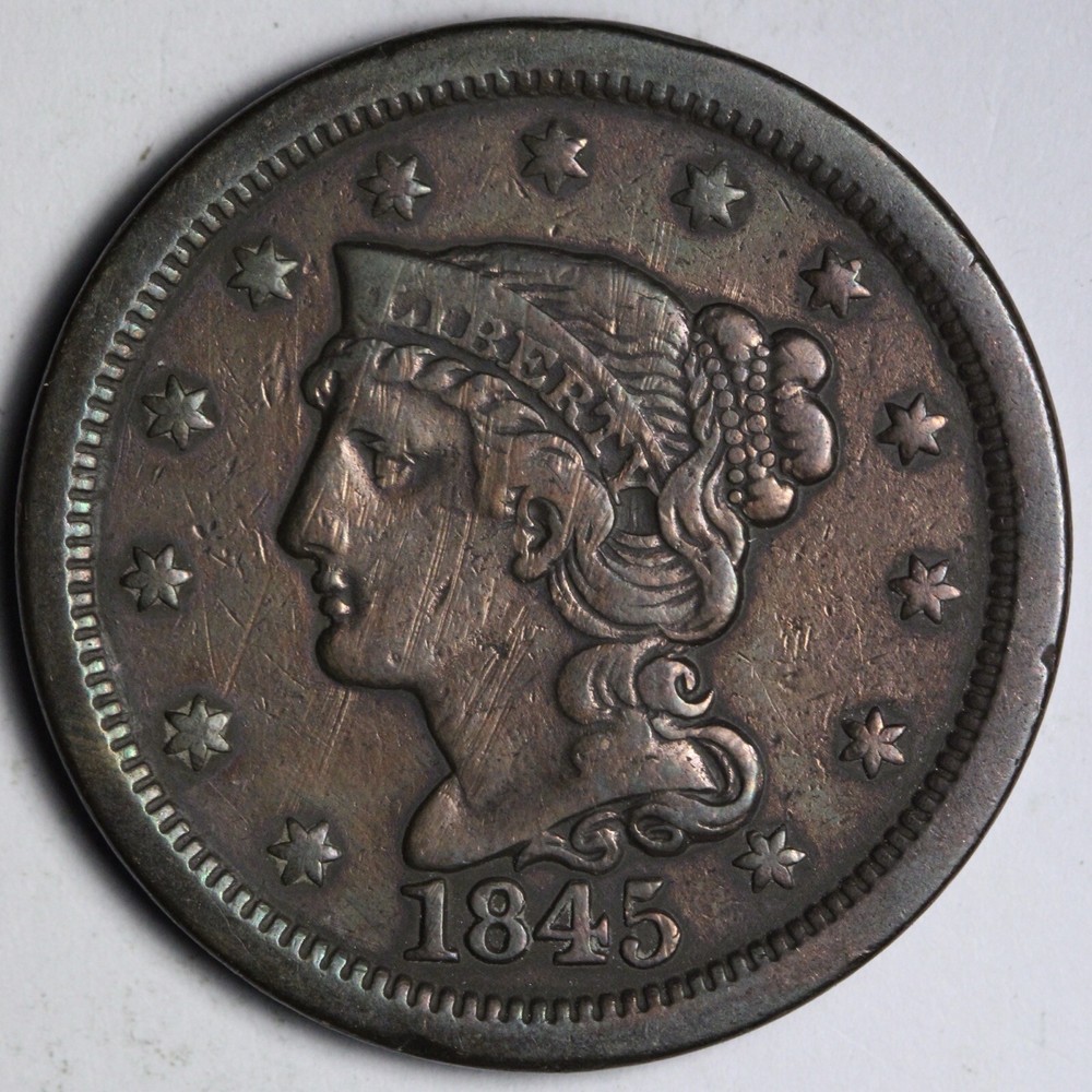 1845 Braided Hair Large Cent VF E115 ACJ