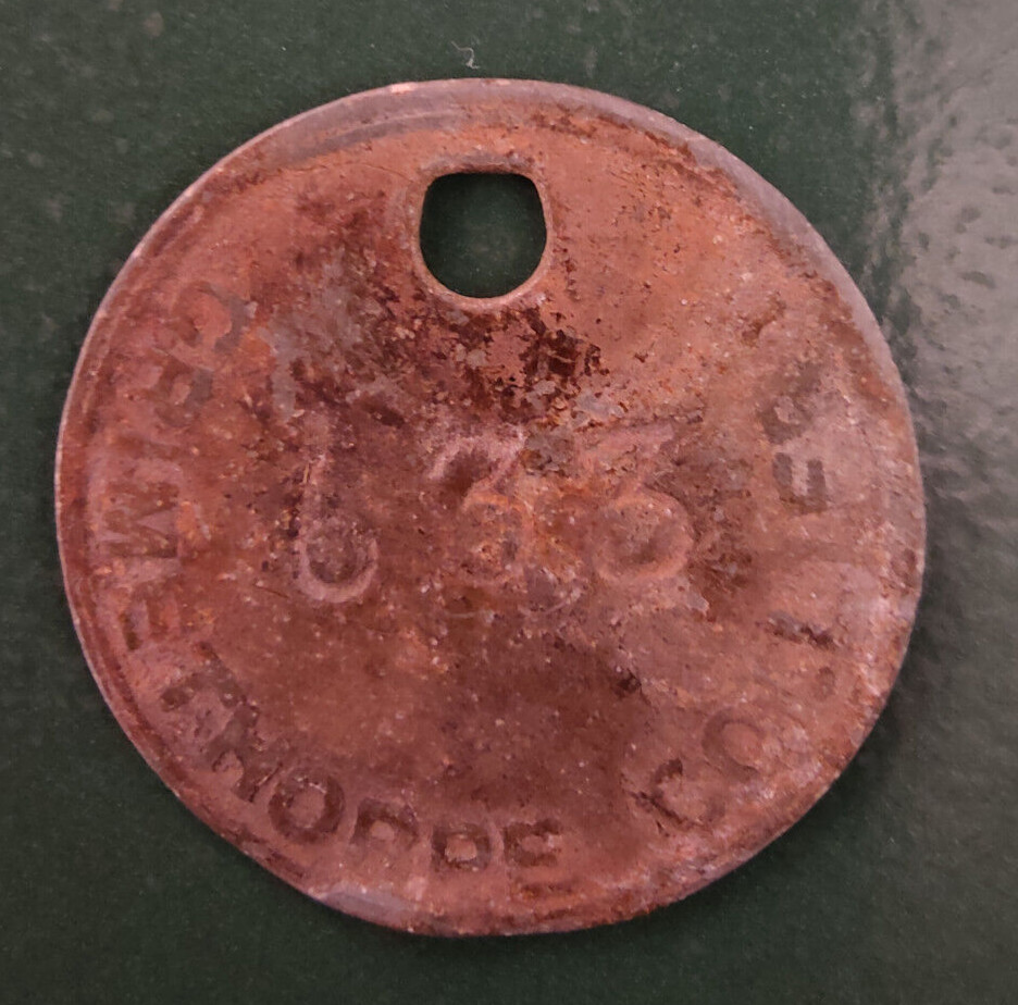 GRIMETHORPE Colliery Pit Check Tally - marked GRIMETHORPE COLLIERY 633