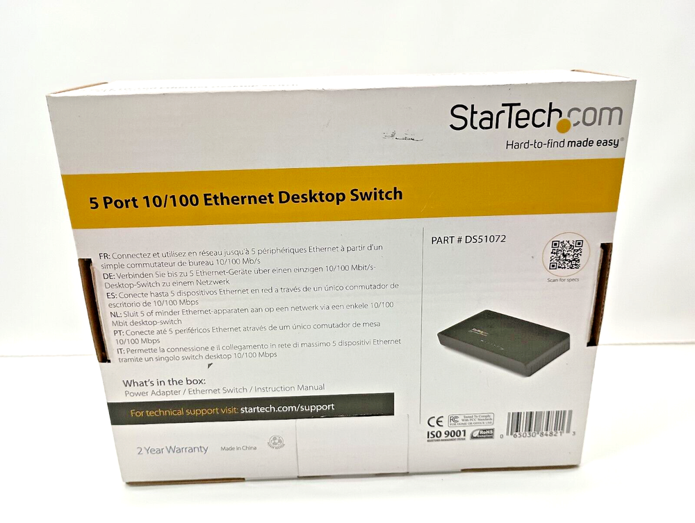 NEW StarTech.com DS51072 Unmanaged 5-Port Fast Ethernet Switch, unopened package