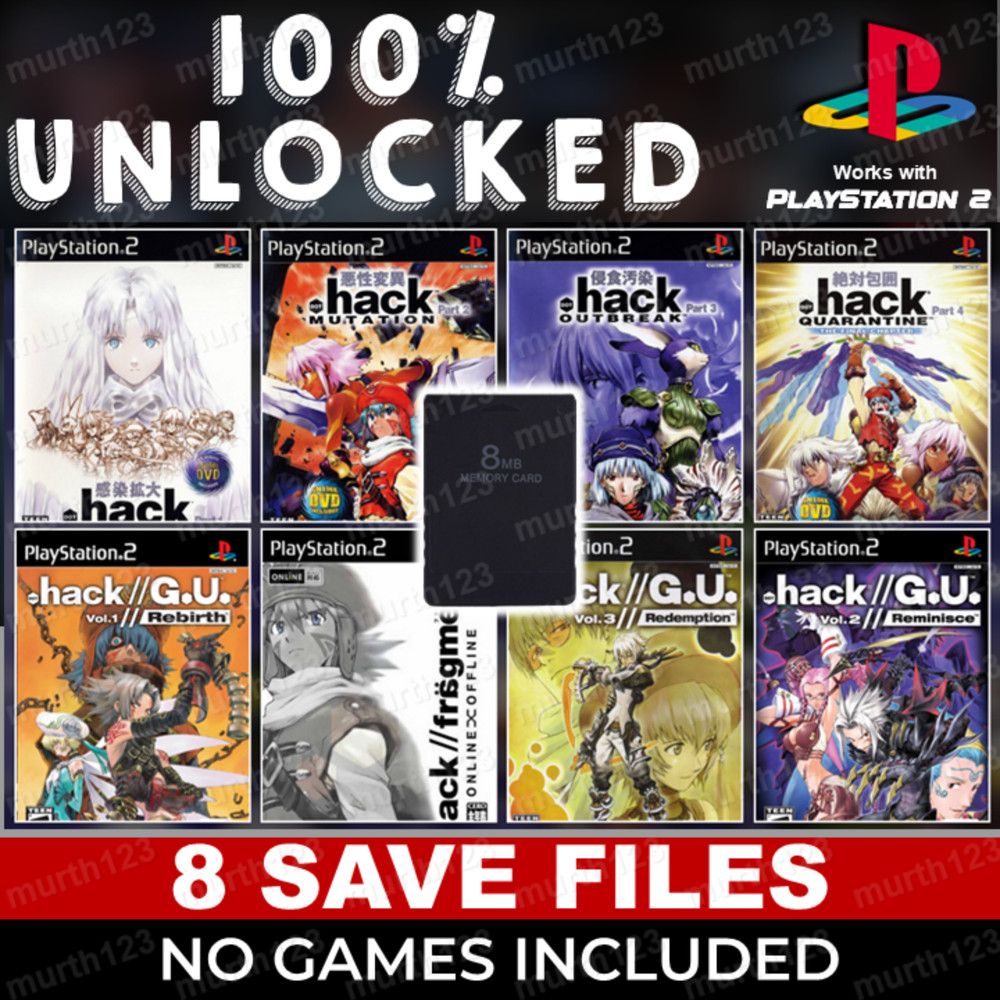 Dot hack .hack . hack 8 SAVE Pack PS2 Memory Card Unlocked 100% Completed Saves