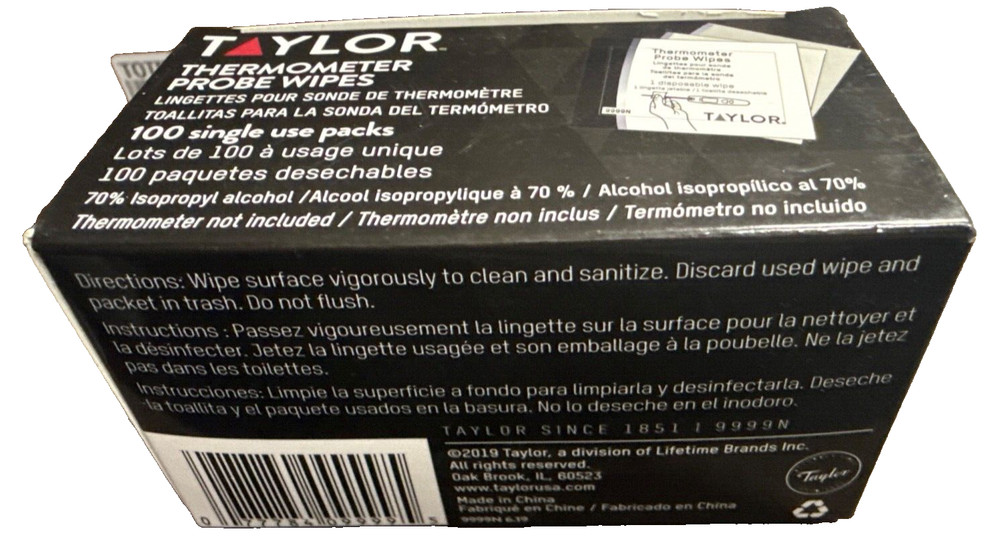 Taylor Thermometer Probe Wipes 100 Single Use Pack