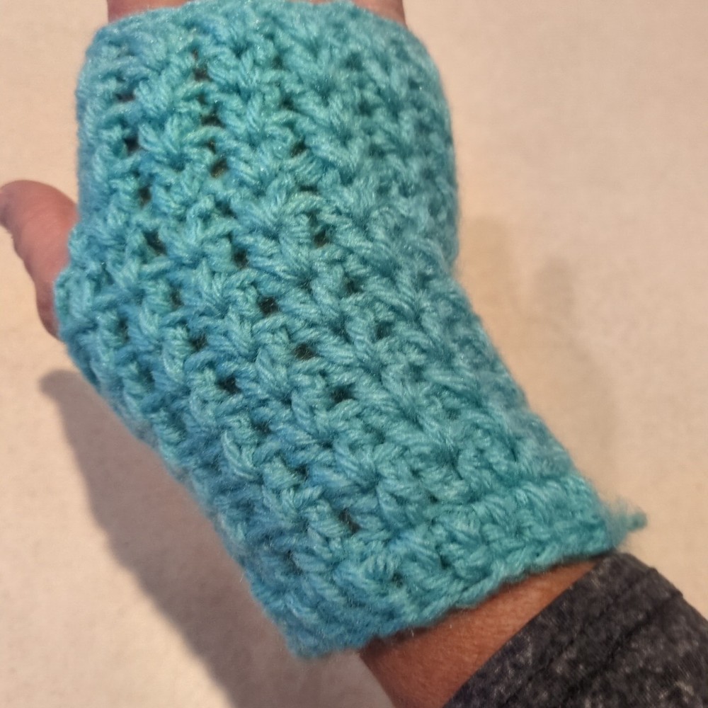 Handmade Crocheted Handwarmer Aqua NEW