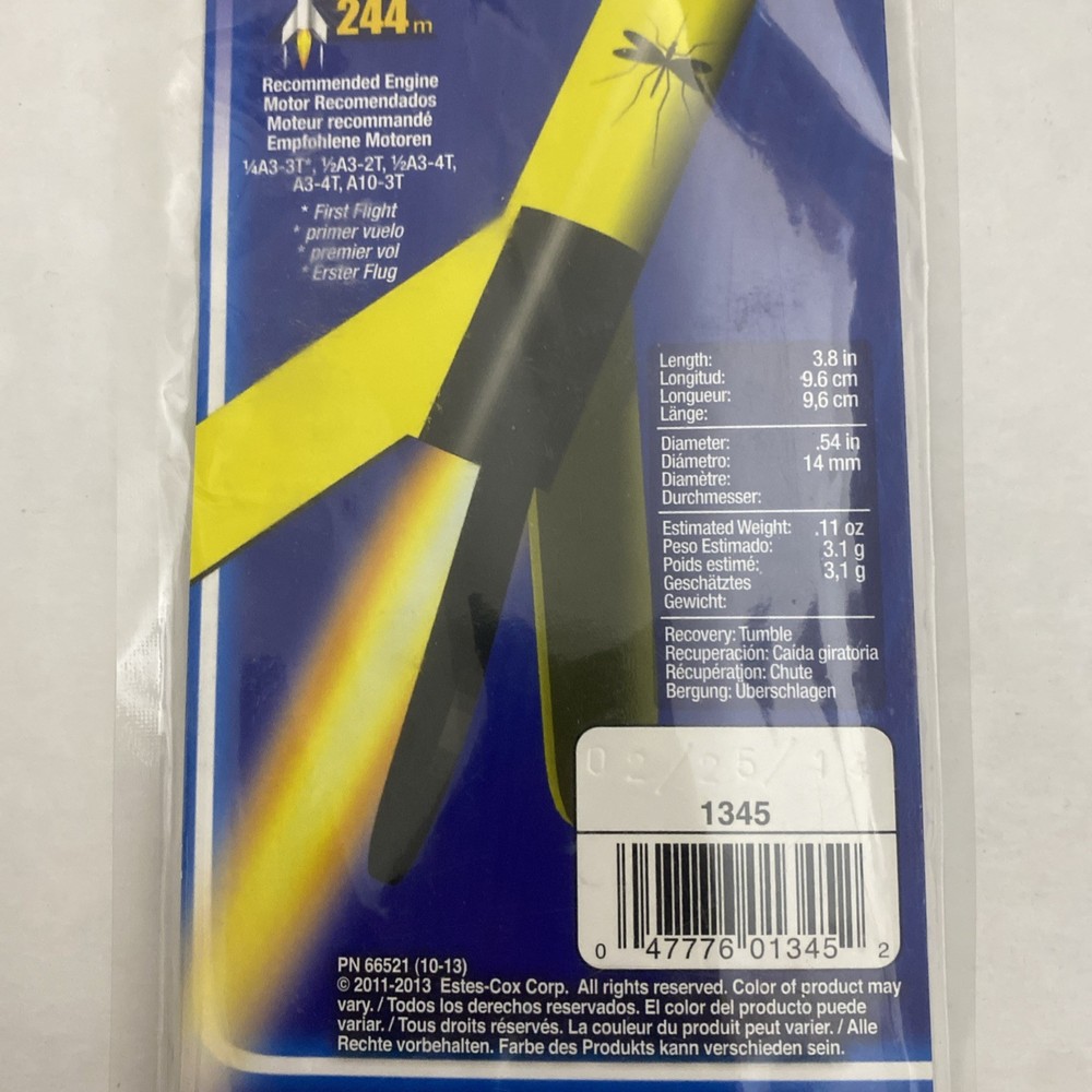 ESTES 1345 MOSQUITO MODEL ROCKET SKILL LEVEL 1 NIP