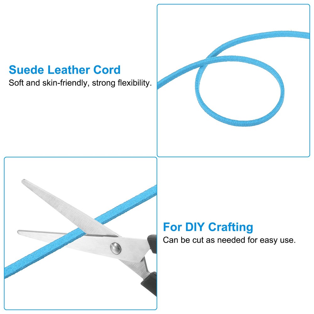 Suede Lanyard String with Roll Spool 98 Yard, Flat Microfiber Cord, Lake Blue