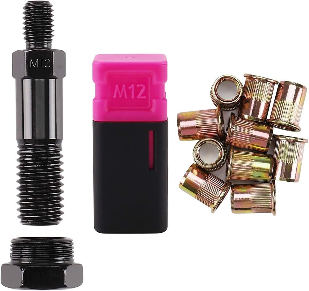 Rivet Nut Tool Mandrel M12 and 10 Nuts, Set Spare Part,