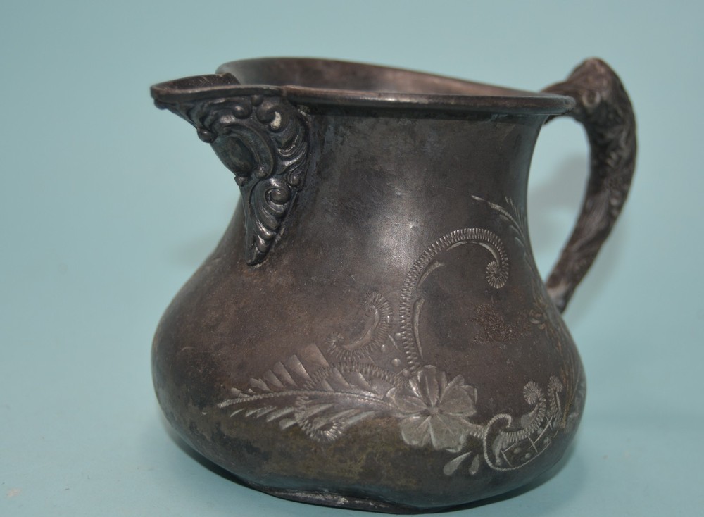 old E.G .WEBSTER & SONS Quadruple Silverplate Cream PITCHER tarnished