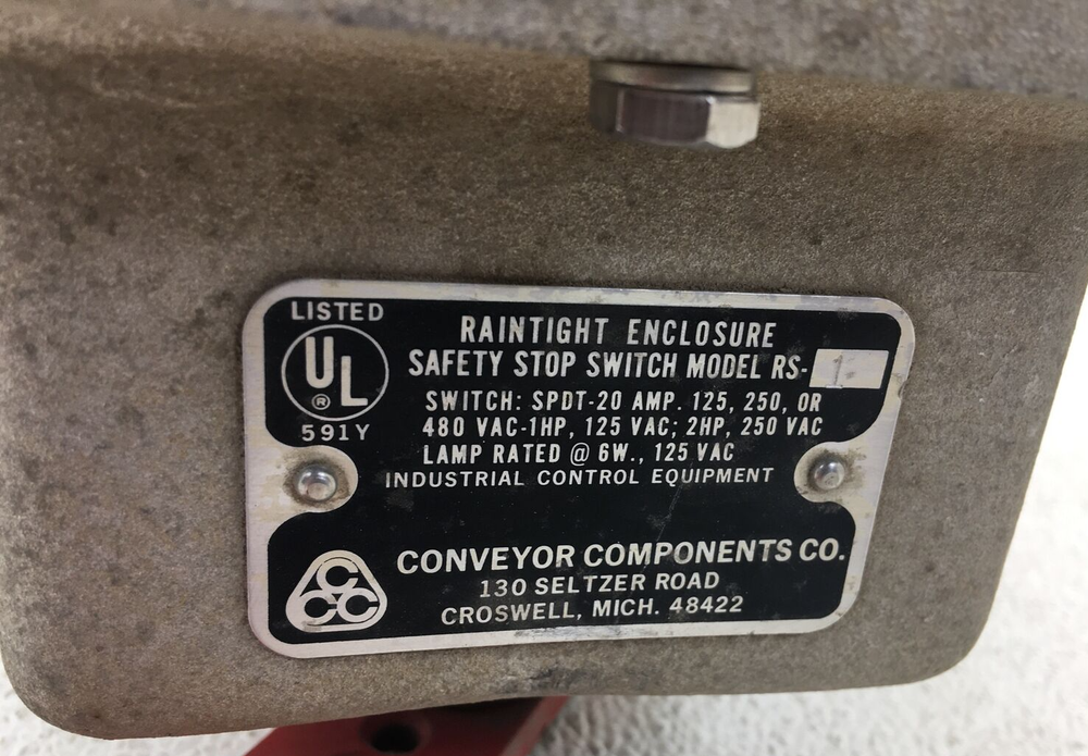 RS-1 CONVEYOR COMPONENTS RAINTIGHT ENCLOSURE WITH SAFETY STOP SWITCH