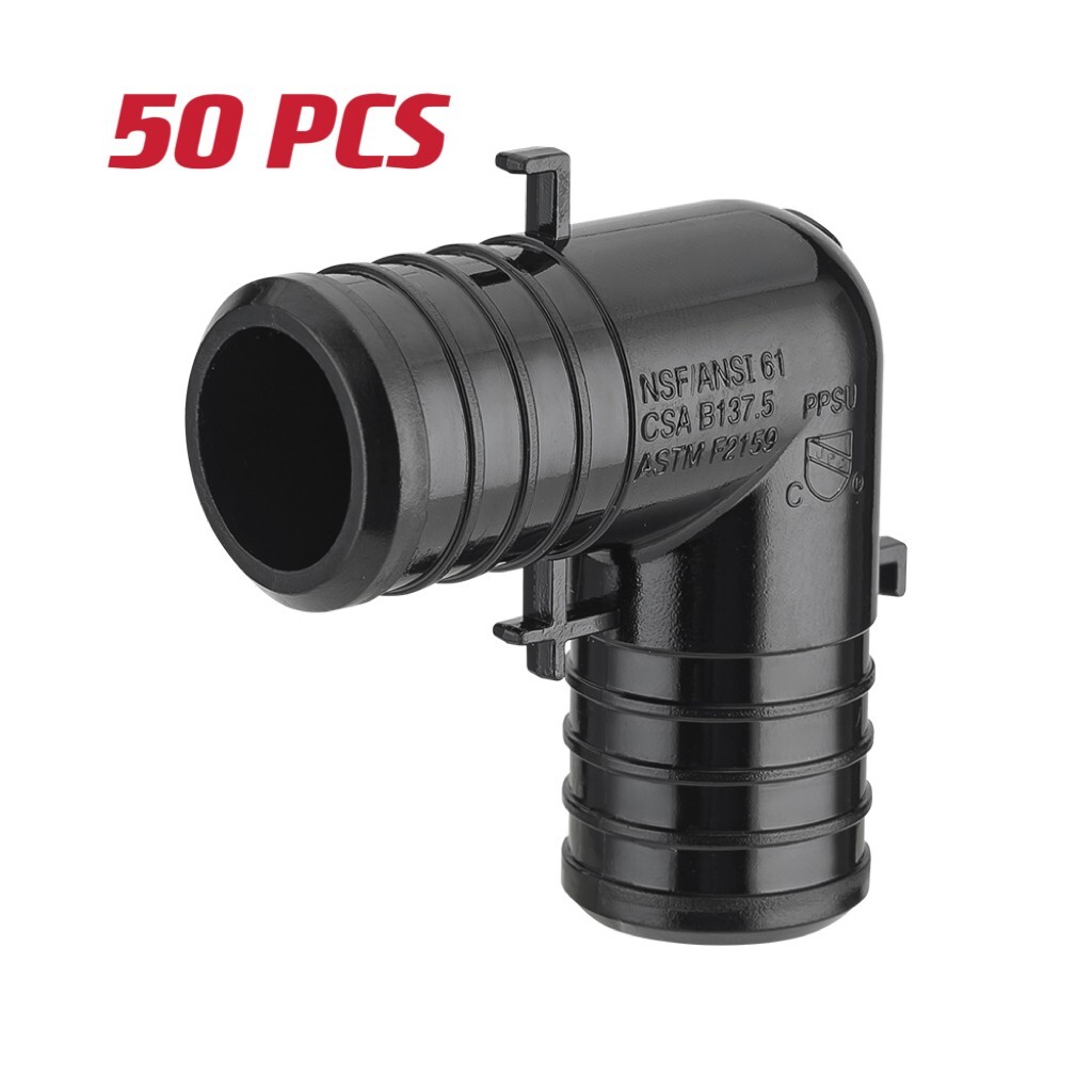 50 PCS EFIELD Poly Barb Crimp Pex Fittings 1" X 1" Elbow With Position Tab, NSF