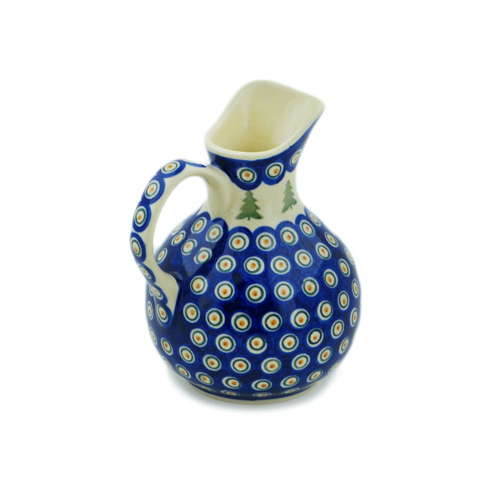 Polish Pottery Pitcher 5 Cup Peacock Pines