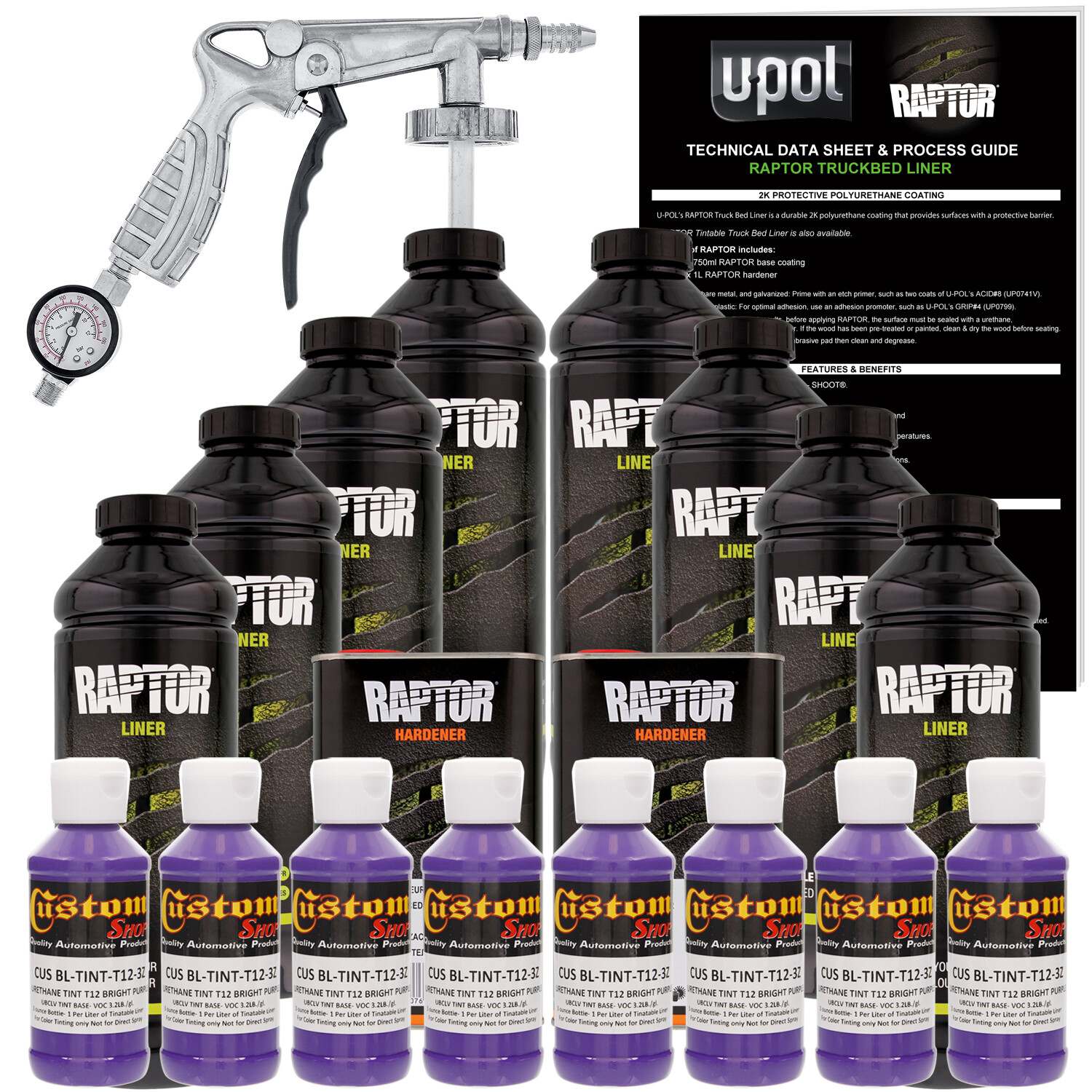 U-POL Raptor Tintable Bright Purple Spray-On Truck Bed Liner Spray Gun, 8 Liters