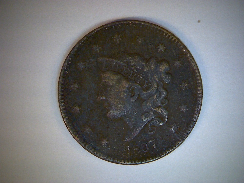 1837 U.S. LARGE CENT,   CORONET CENT,  porous surface