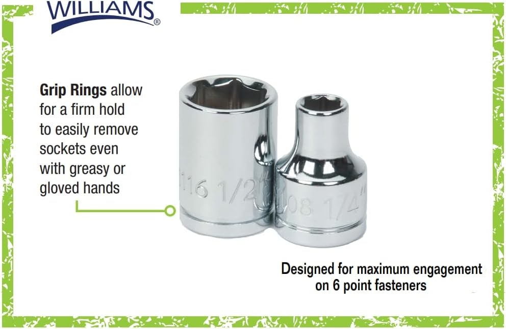 Williams BM-606 3/8 Drive Shallow Socket, 6 Point, 6mm 6mm, Chrome