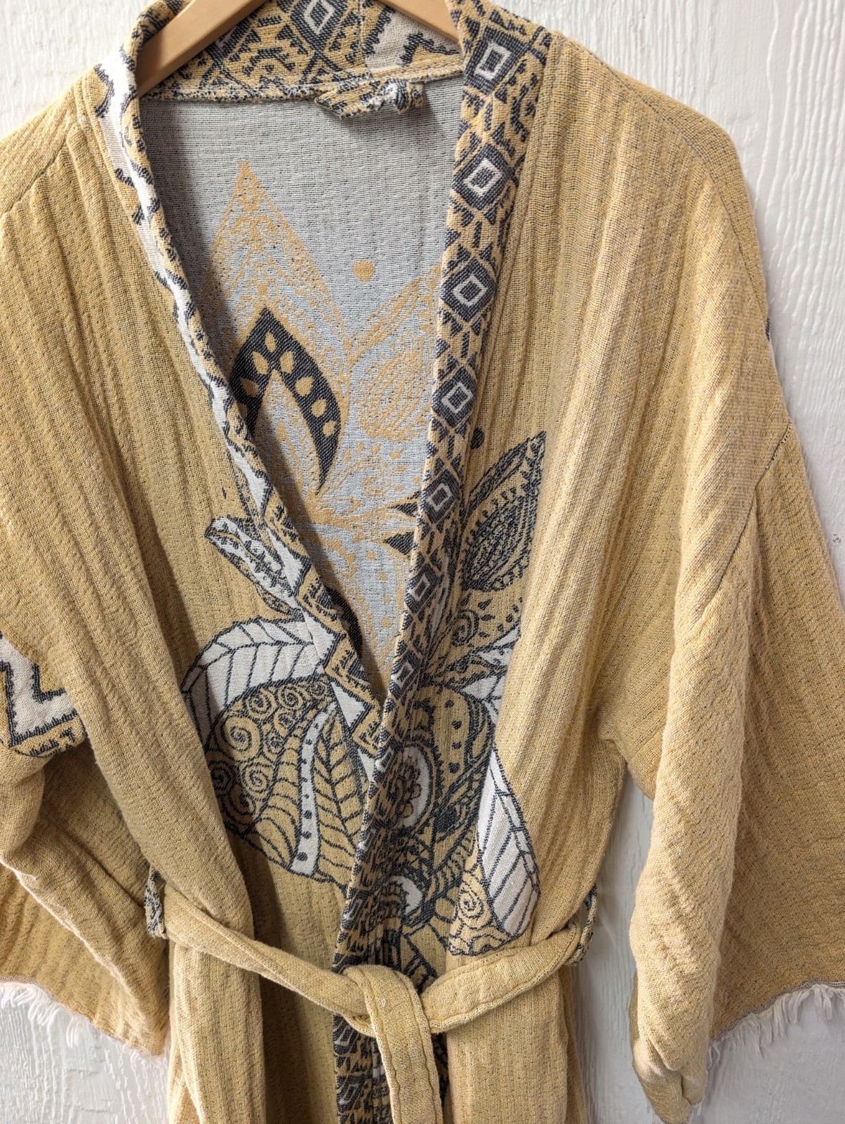 Handwoven Turkish Cotton Hammam Bathrobe Robe Cover Up Elephant Boho One Size