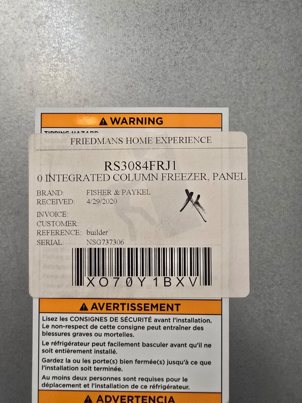 Fisher & Paykel Series 9 RS3084FRJ1 30" Panel Ready Freezer Column Right Hinge