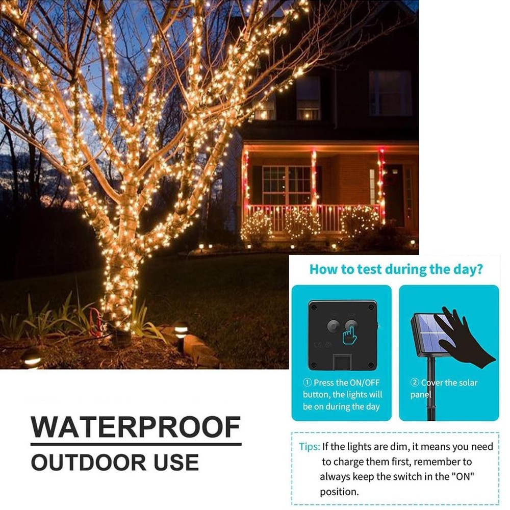 2 Pack Solar String Lights for Outside, 200 LED 80ft Total Solar Powered Stri...